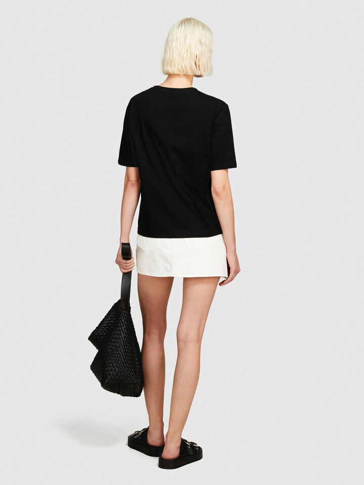 T-shirt with embroidery - women's short sleeve t-shirts - Black | Sisley image number 3